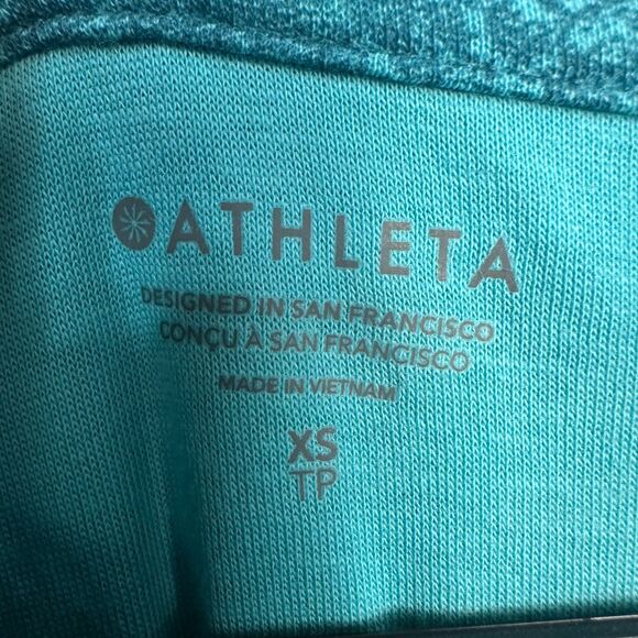 Athleta Sundown Alliance Hoodie Size XS Teal Blue Floral Pullover Sweatshirt - Picture 2 of 3